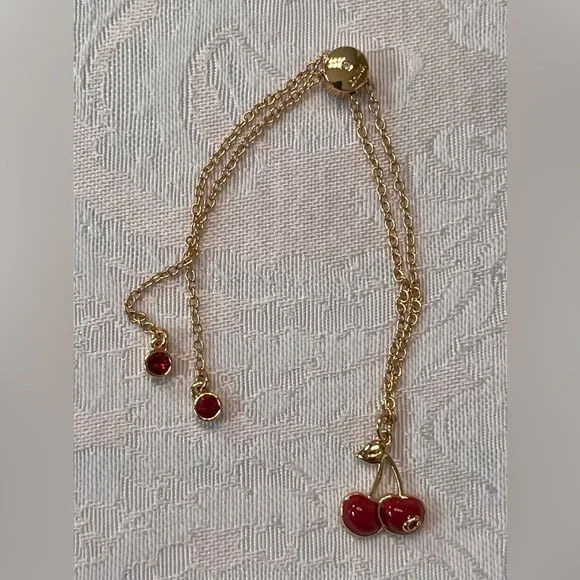 Coach Gold and Red Cherry Slider Bracelet Lariet - Picture 2 of 4